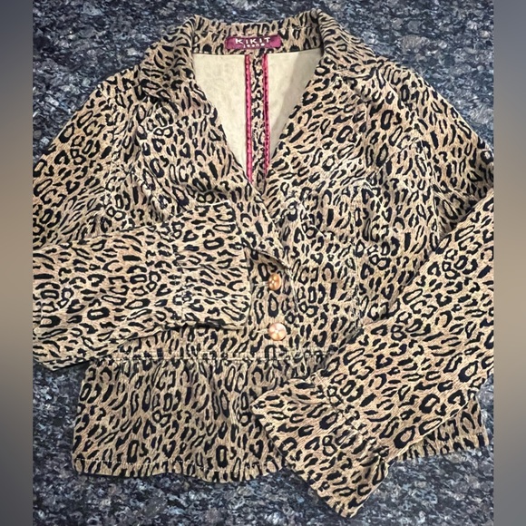 KIKIT JEANS Leopard Blazer with Bell Sleeves and Peplum Hem Size LARGE - Picture 11 of 16